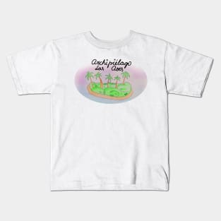 Archipiélago Las Aves watercolor Island travel, beach, sea and palm trees. Holidays and rest, summer and relaxation Kids T-Shirt